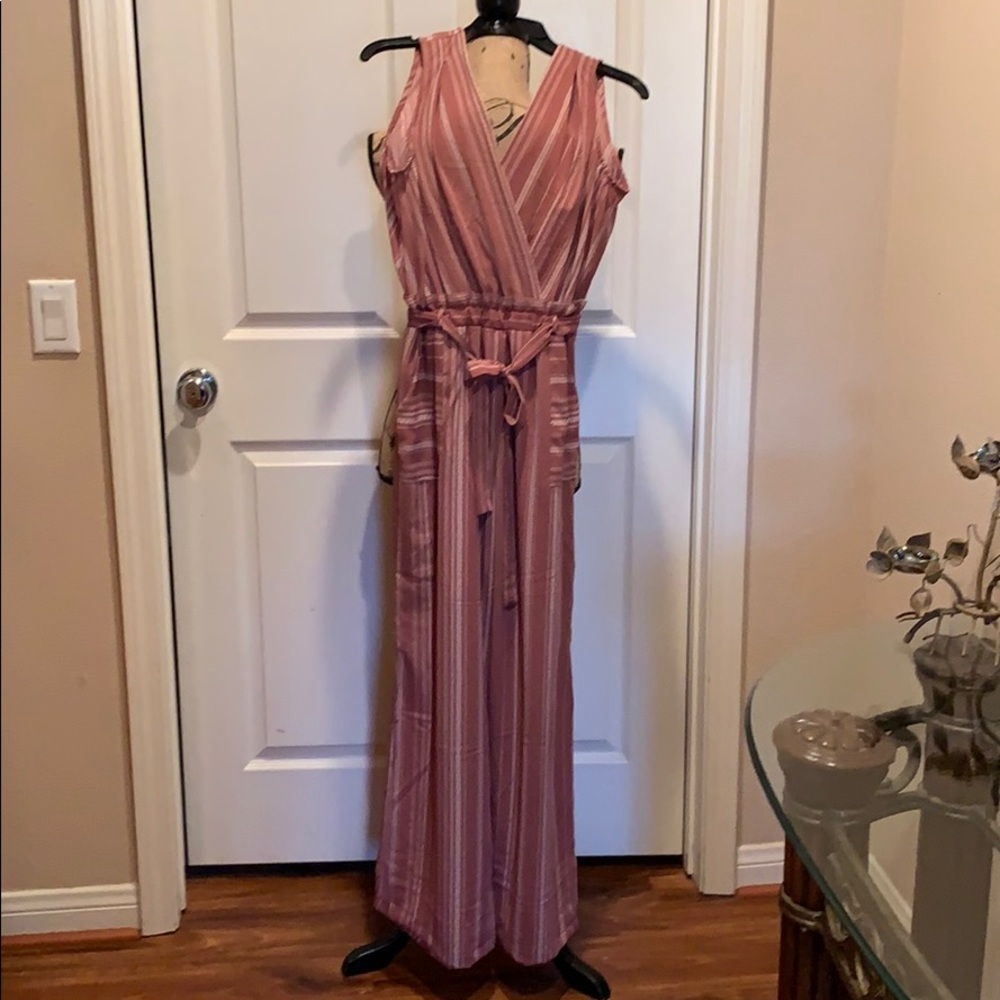 Dark dusty rose and cream striped jumpsuit